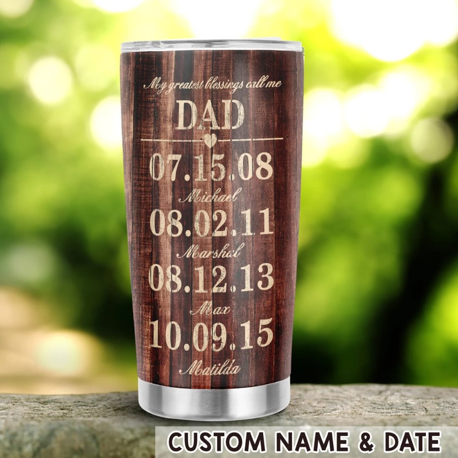 Personalized Dad Tumbler With Kids Names Personalized Tumbler For Dad Fathers Day Gift From Daughter Dad Birthday Gift
